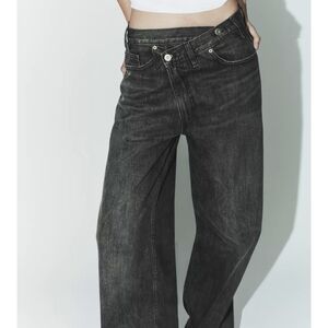 Zara Dark Gray wide-leg denim product featuring an asymmetrica Button Jeans